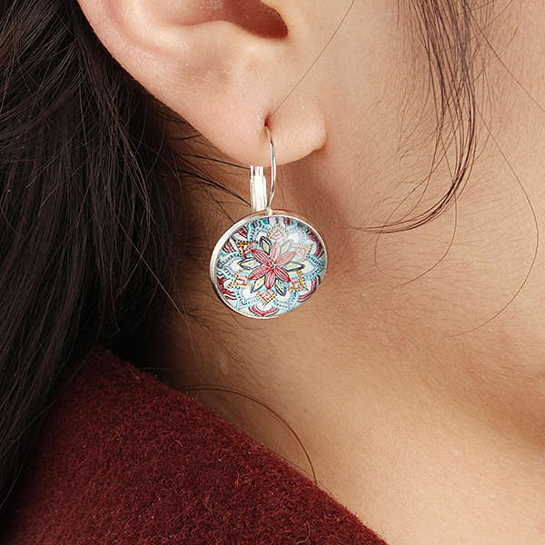 an Vintage Ear Drop Copper Colorful Flower Earrings