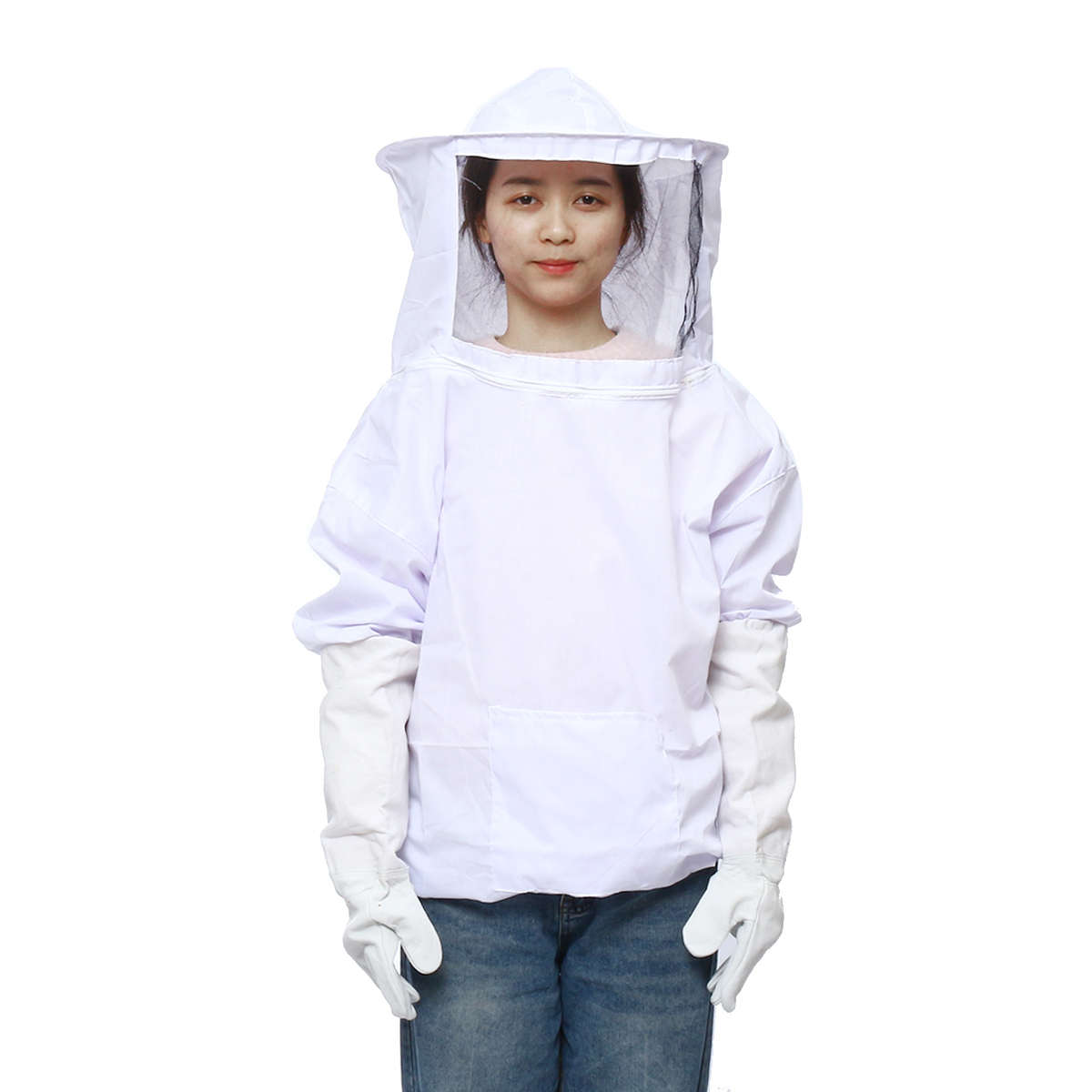 4Pcs Safe Bee-Proof BeeKeeping Veil Hat Suit Work Gloves Bee Hive Brush J Hook Tool