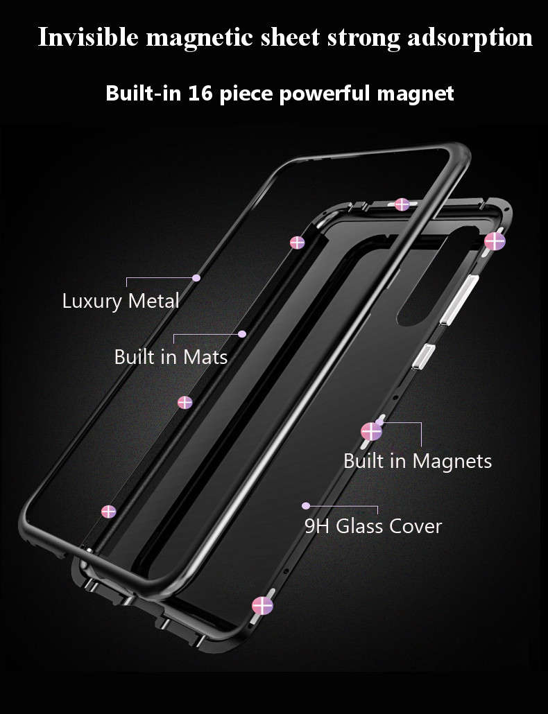 Bakeey 360 Magnetic Adsorption Metal Tempered Glass Protective Case for Huawei P20/P20 Lite/P20 Pro