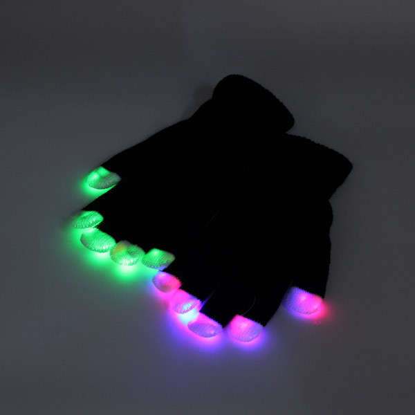 7 mode LED Finger Gloves Lighting Flashing Rave Decoration Toys Dance Party (COLOR: BLACK)