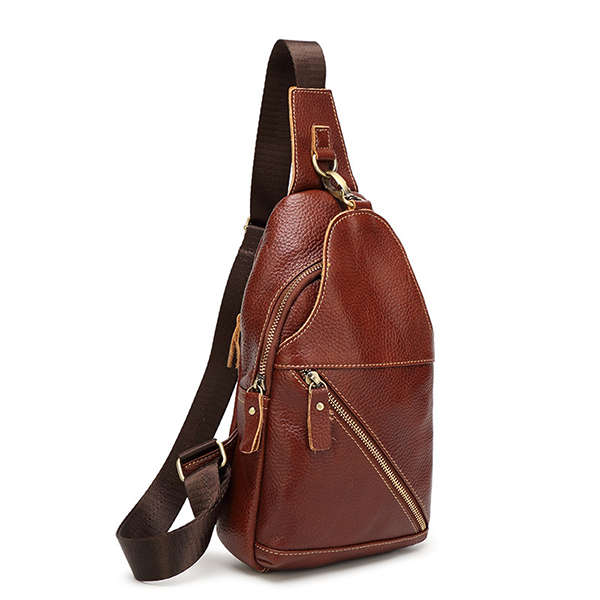 Genuine Leather Retro Classic Crossbody Bag Chest Bag Casual Shoulder Bag Travel Bag (COLOR: BROWN)