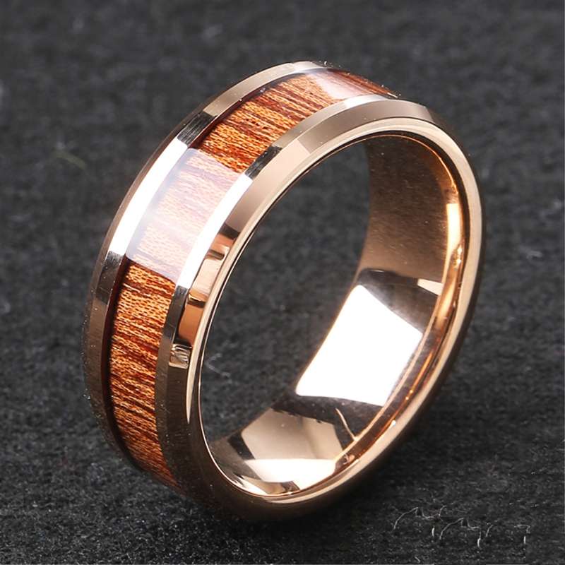 Classic 8mm Tungsten Carbide Ring Wood High Hardness Tungste (SIZE: 11)