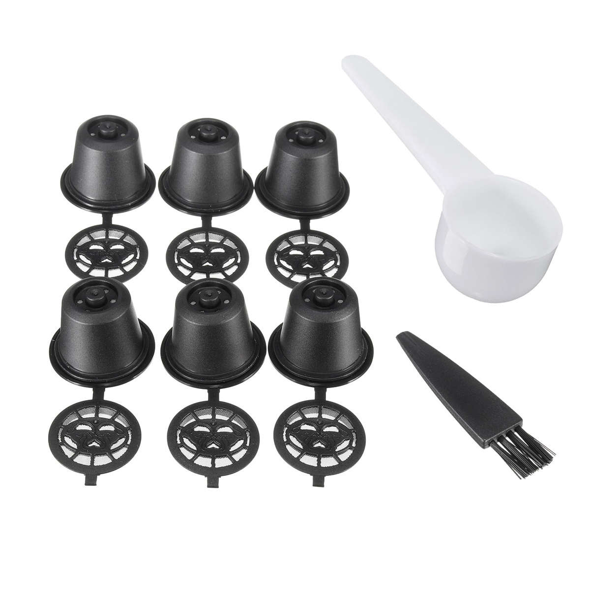 8 Pcs Sets Black Refillable Coffee Capsule Cup Reusable Refilling Filter For Nespresso Machine With