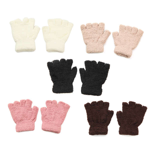Women Girl Soft Coral Fleece Gloves Fingerless Pure Color Short Mittens