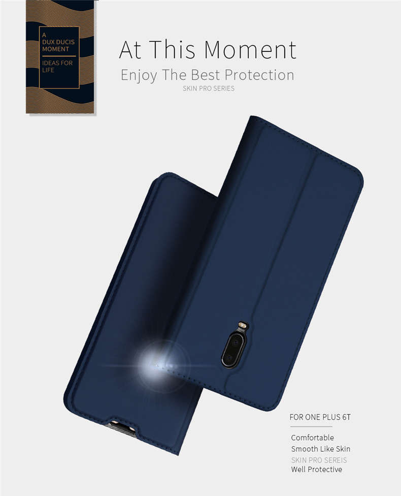 DUX DUCIS Shockproof Flip PU Leather Card Slot Full Cover Protective Case for OnePlus 6T - 0.09kg