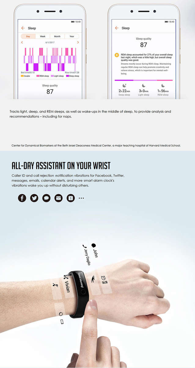 Huawei Honor Band 3 Real-time HR Monitor 5ATM Waterproof 30 Days Standby Fitness Smart Watch Band -