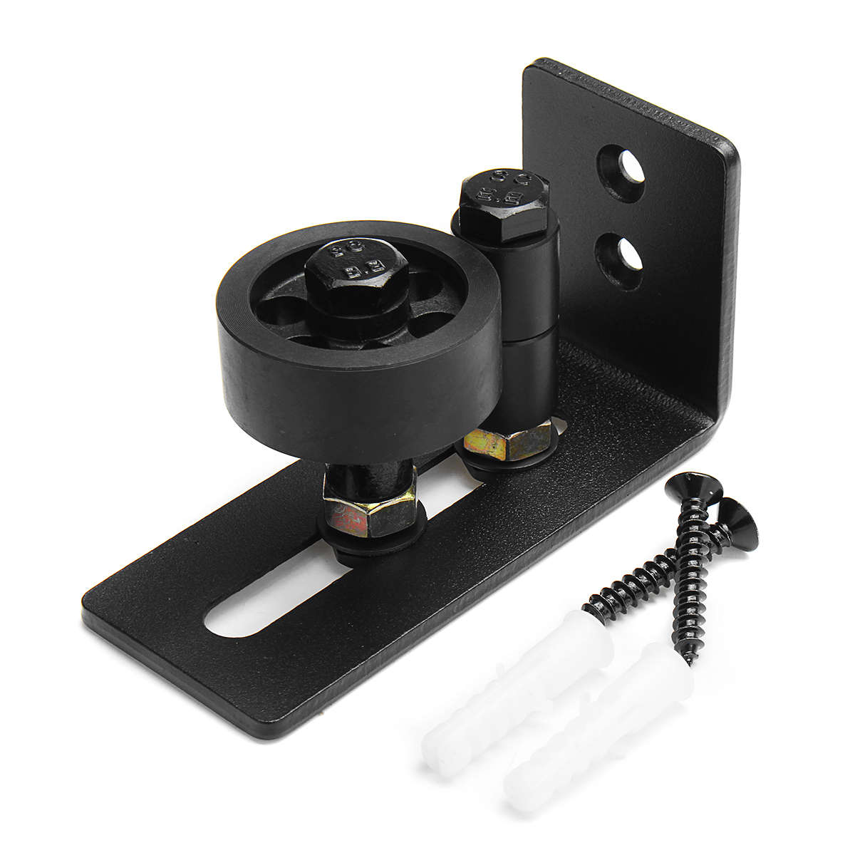 Black Sliding Barn Door Bolts Bottom Floor Guide Screws Wall Mounting Bracket (SIZE: D)