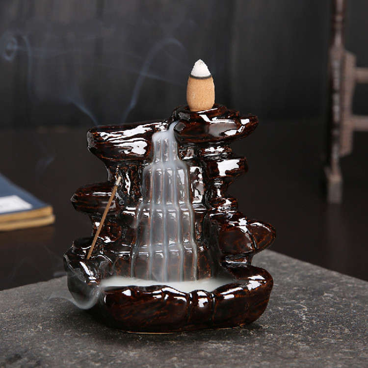 Backflow Incense Cone Burner Stick Holder Mountain Stone Waterfall Fragrance Fragrant Censer Decor