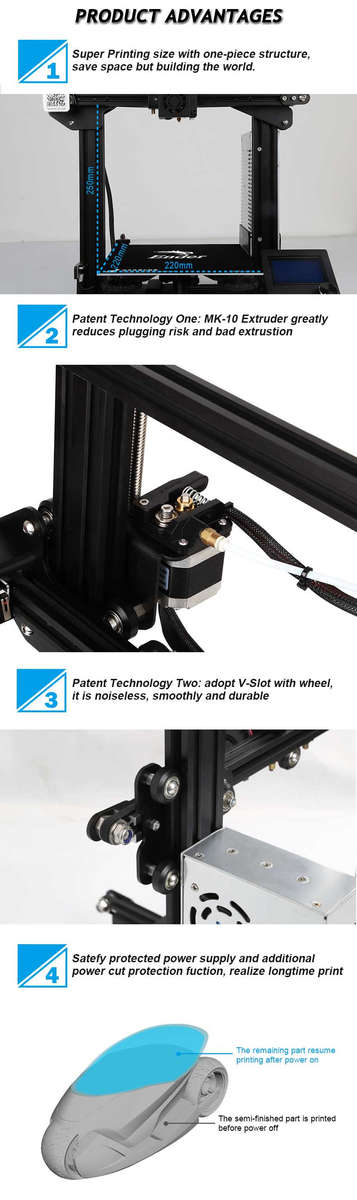 Creality 3D Ender-3 V-slot Prusa I3 DIY 3D Printer Kit 220x220x250mm Printing Size - 8.14kg