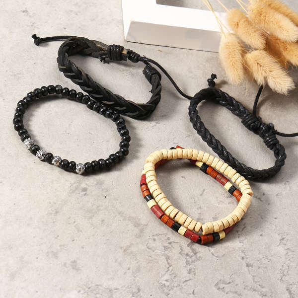 Vintage Leather Bracelet Weave Braided Multilayer Adjustable