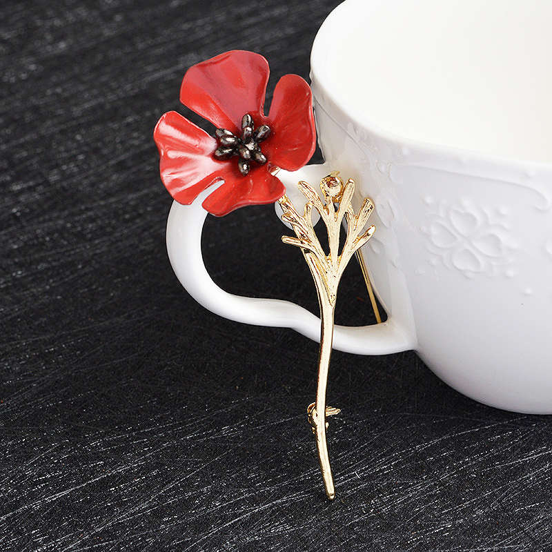 Retro Clothing Brooches Poppy Flower Silver Gold Collar Pins (COLOR: GOLD)