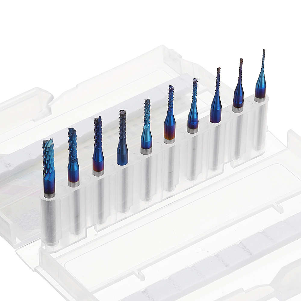 Drillpro 10pcs 0.8-3.175mm Blue NACO Coated PCB Bits Carbide Engraving Milling Cutter For CNC Tool R