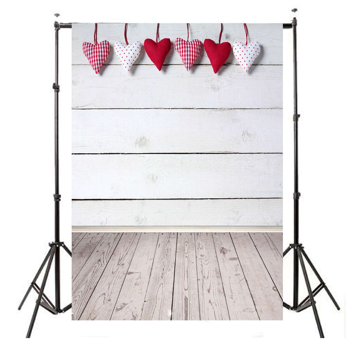 5x7FT Vinyl Valentine`s Day Heart Wood Floor Photography Backdrop Background Studio Prop