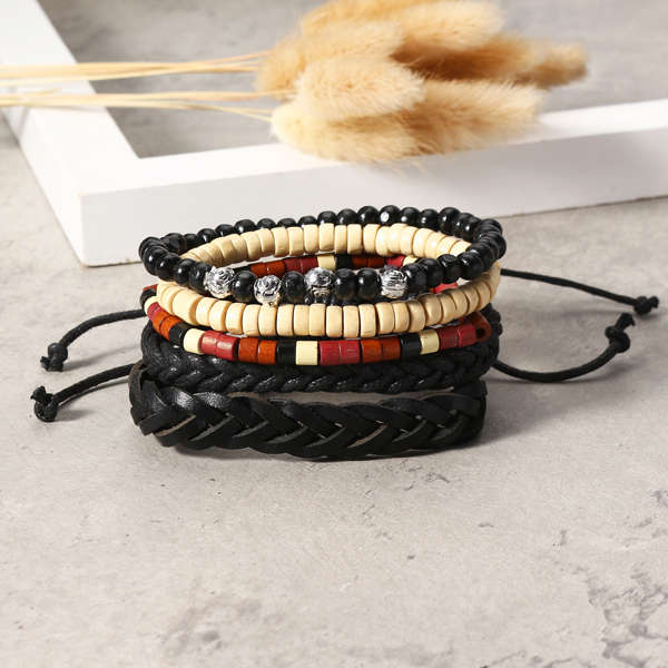 Vintage Leather Bracelet Weave Braided Multilayer Adjustable