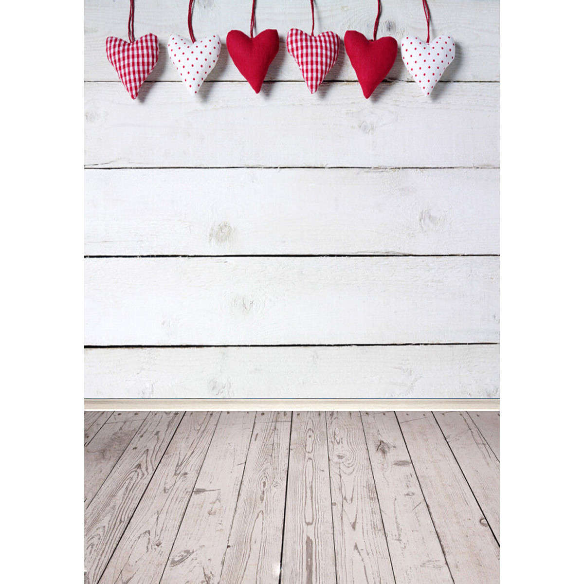 5x7FT Vinyl Valentine`s Day Heart Wood Floor Photography Backdrop Background Studio Prop