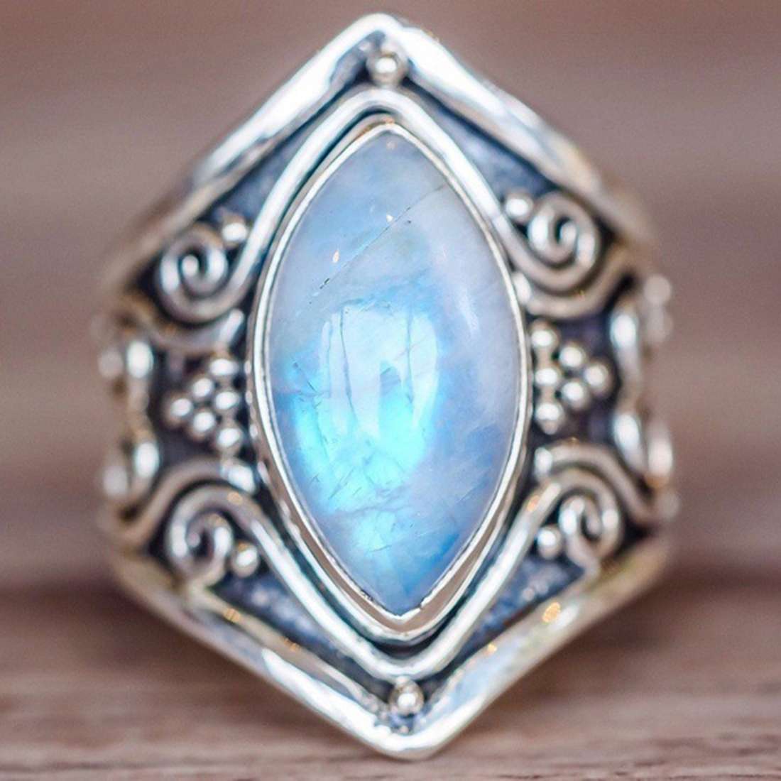 Ethnic Moonstone Finger Ring Vintage Finger Rings Accessories Gift Jewelry for Women - 0.01kg