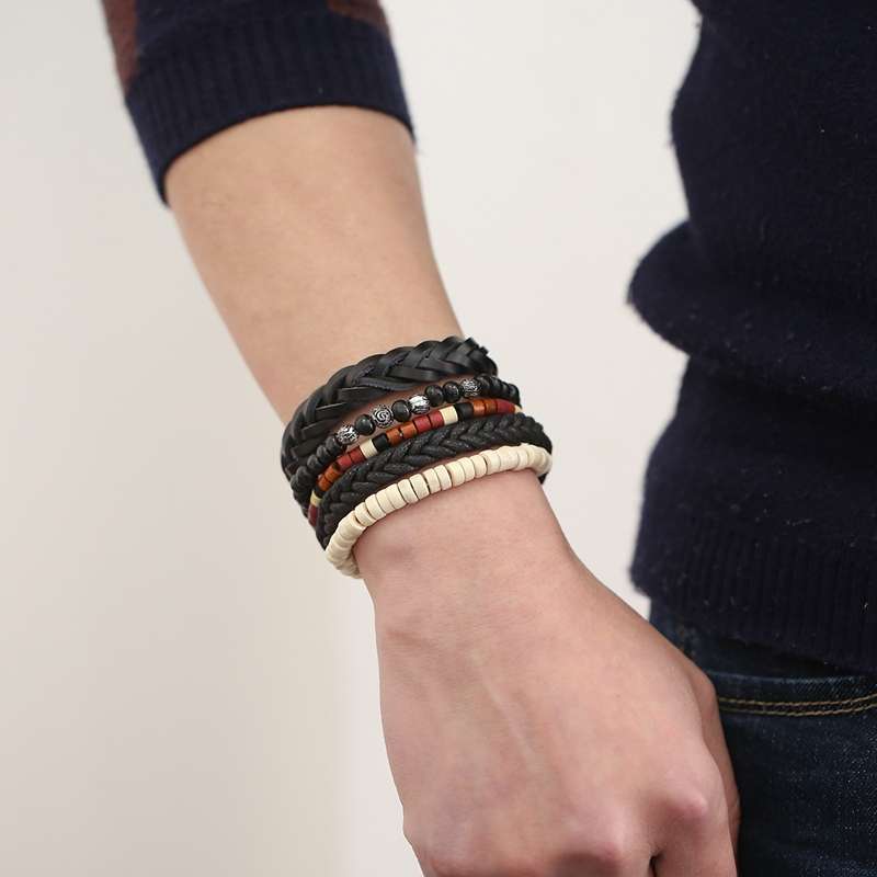 Vintage Leather Bracelet Weave Braided Multilayer Adjustable