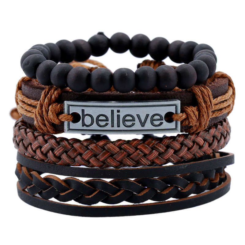 Vintage Leather Bracelet Believe Words Multilayer Bracelet