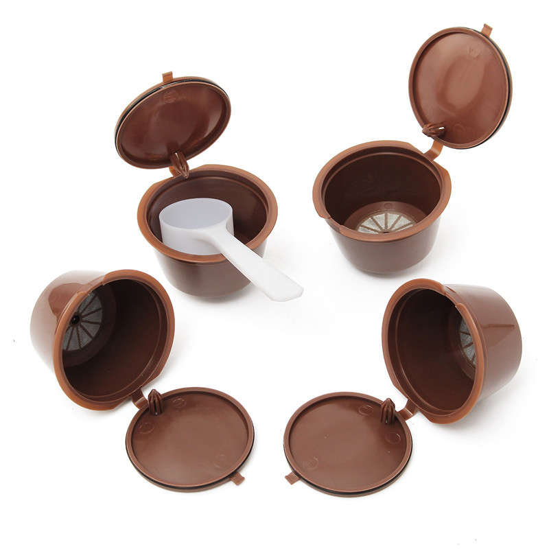 5Pcs Set Reusable Coffee Capsule Cup Coffee Filter for Dolce Gusto Machine Plastic Spoon