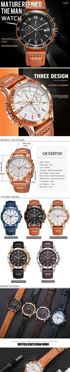 OCHSTIN GQ068A Multi-function Chronograph Men Wrist Watch Business Style Quartz Watches - 0.09kg