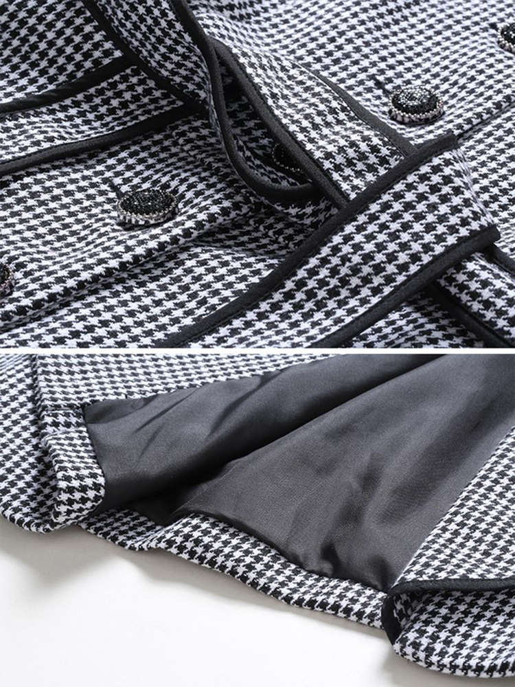 Women's Fashion Knee-Length Trench Coats Elegant Long Sleeve Houndstooth Pattern Jackets