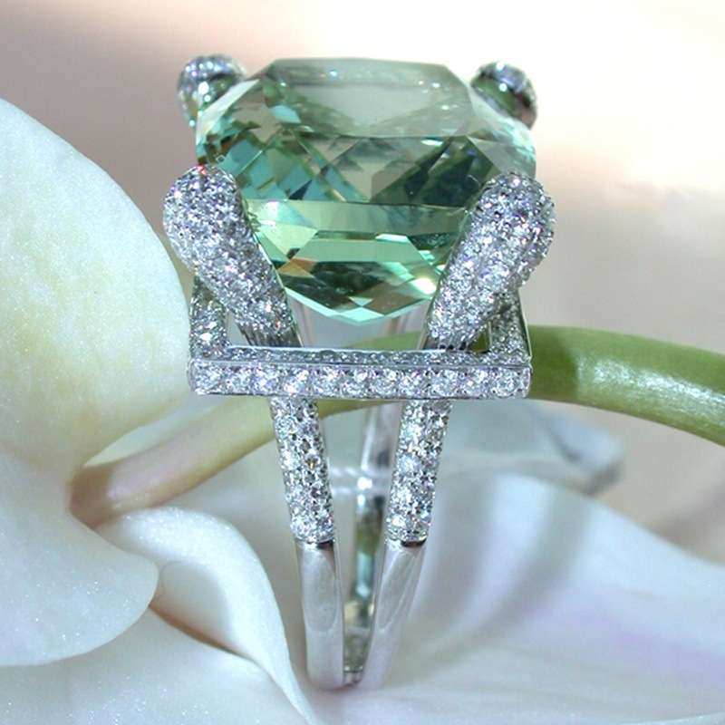 t Green Gem Zircon Ring Wedding Crystal Silver Color Rings Trendy Jewe