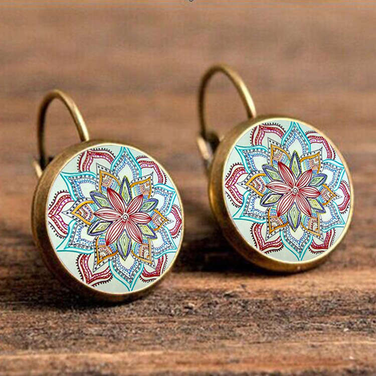 an Vintage Ear Drop Copper Colorful Flower Earrings