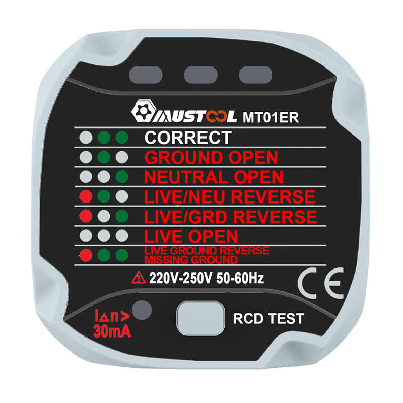 MUSTOOL MT01ER Socket Tester Leakage Switch Tester Live Wire Neutral Wire Ground Wire Tester EU Plug