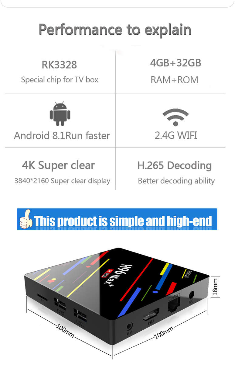 H96 Max Plus RK3328 4GB RAM 32GB ROM Android 8.1 USB3.0 TV Box Support HD Netflix 4K Youtube -