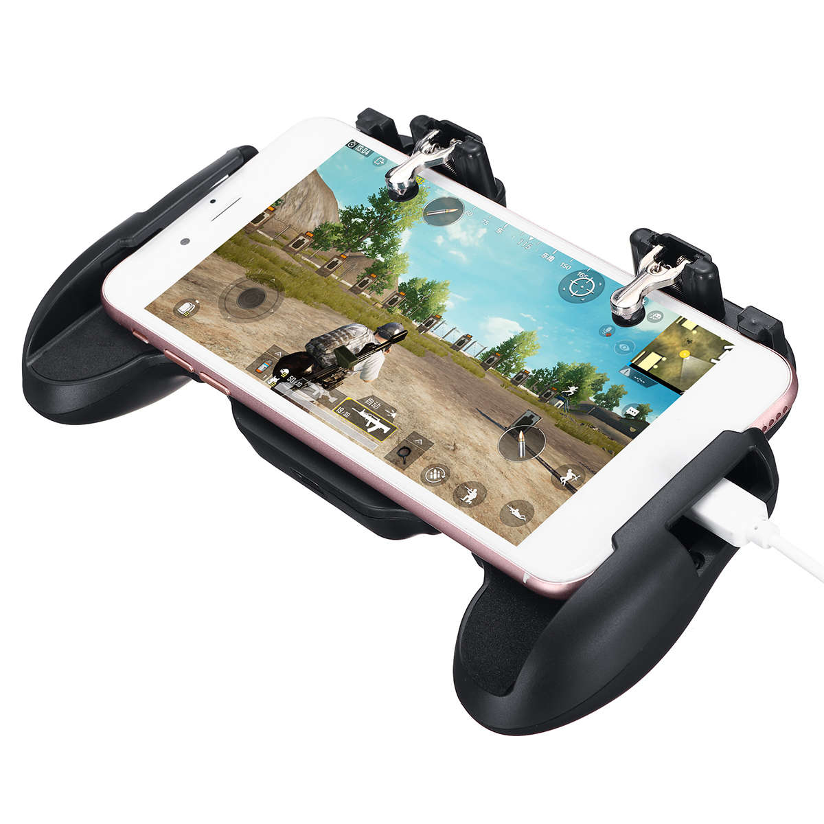 Built-in Cooling Fan Chargeable Gamepad Joystick for PUBG Fire Trigger Shooter Button for Mobile Ga