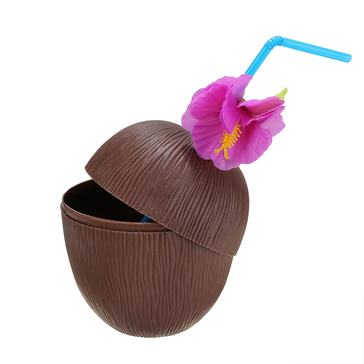 6Pcs Hawaiian Luau Hula Tropical Plastic Party Coconut Cup Drink & Straw Decoration    Drinking Stra