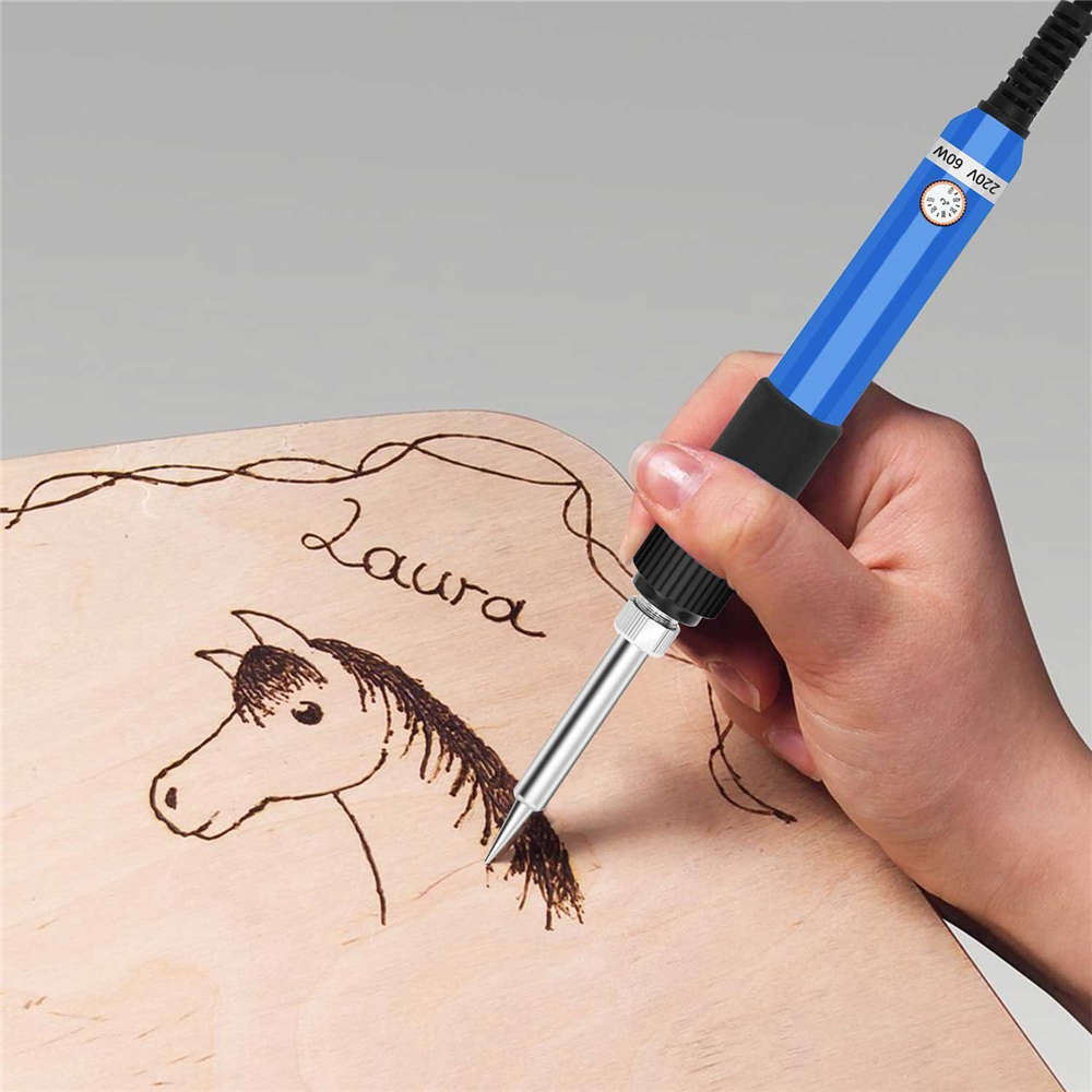 37Pcs 60W Solder Iron Wood Burning Pyrography Pen Kit Tools Adjustable Temperature Tool