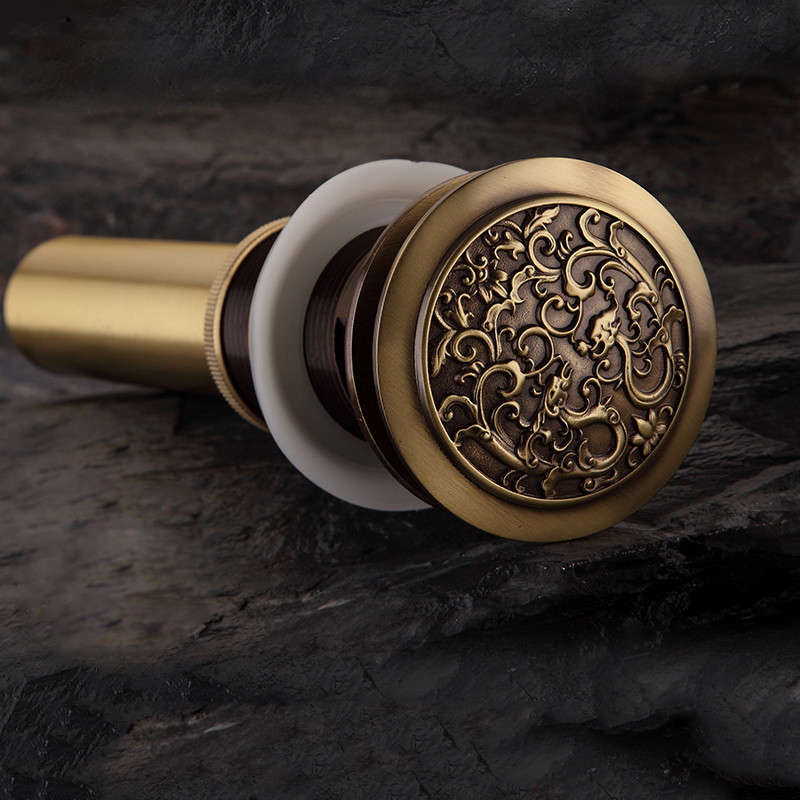 WANFAN PLF00A11XX Antique Brass Chinese Dragon Style Bathroom basin waste Pop Up Waste Vanity Vessel