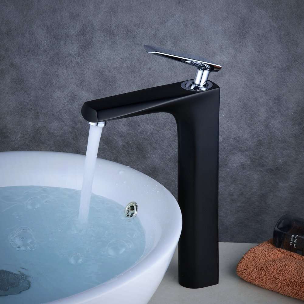 Black Modern Bathroom Bath Faucet Counter Top Tall Basin Mixer Tap Vessel Sink Single... (SIZE: 1/2)