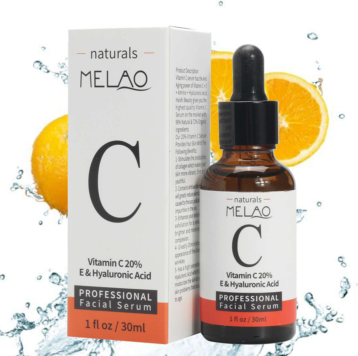 Melao Vitamin c e Facial Serum Hyaluronic Acid Essence Skin Care Smooth Anti Aging Wrinkle