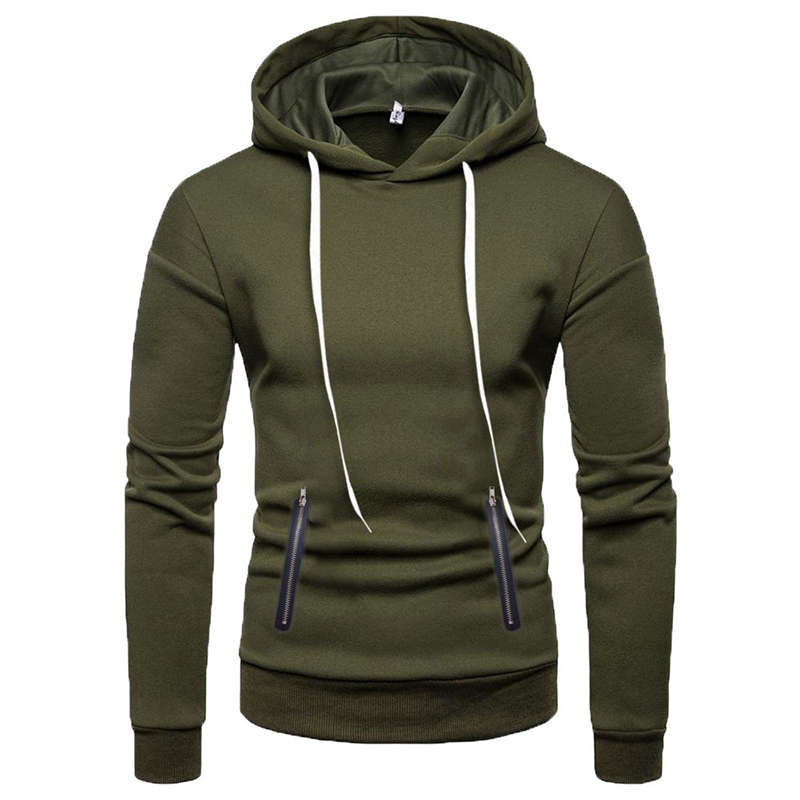 Men Zip Pocket Solid Hoodies Sweatshirts (COLOR: ARMYGREEN | SIZE: 2XL)