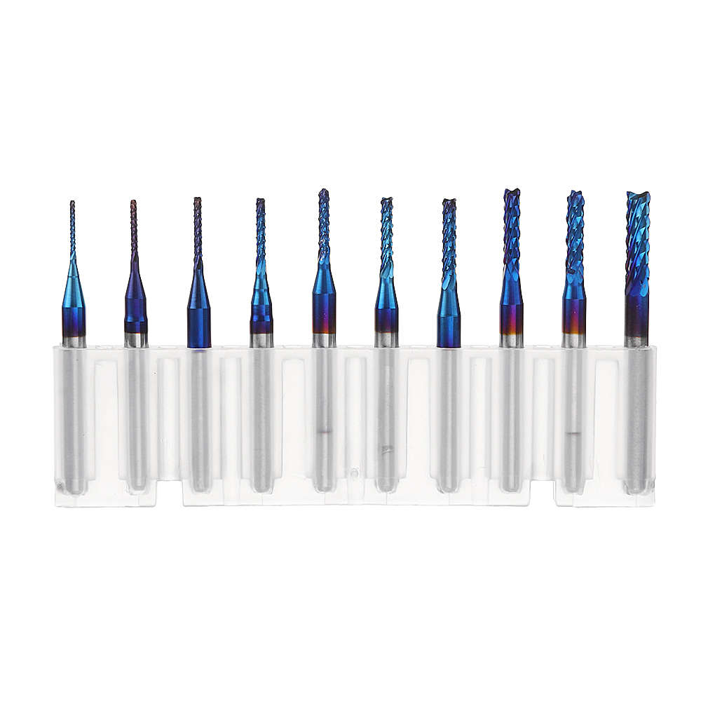 Drillpro 10pcs 0.8-3.175mm Blue NACO Coated PCB Bits Carbide Engraving Milling Cutter For CNC Tool R