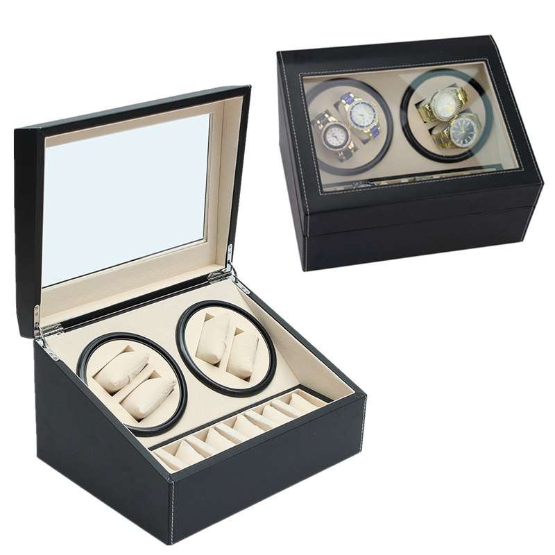 Luxury PU Leather Automatic 4+6 Watch Winder Rotator Storage Case Display Box