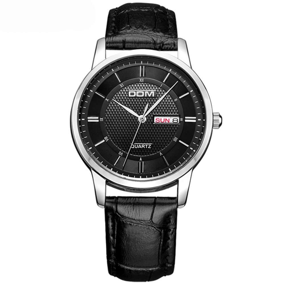 DOM M-11 Business Style Calendar Leather Strap Men Watch (COLOR: BLACK)