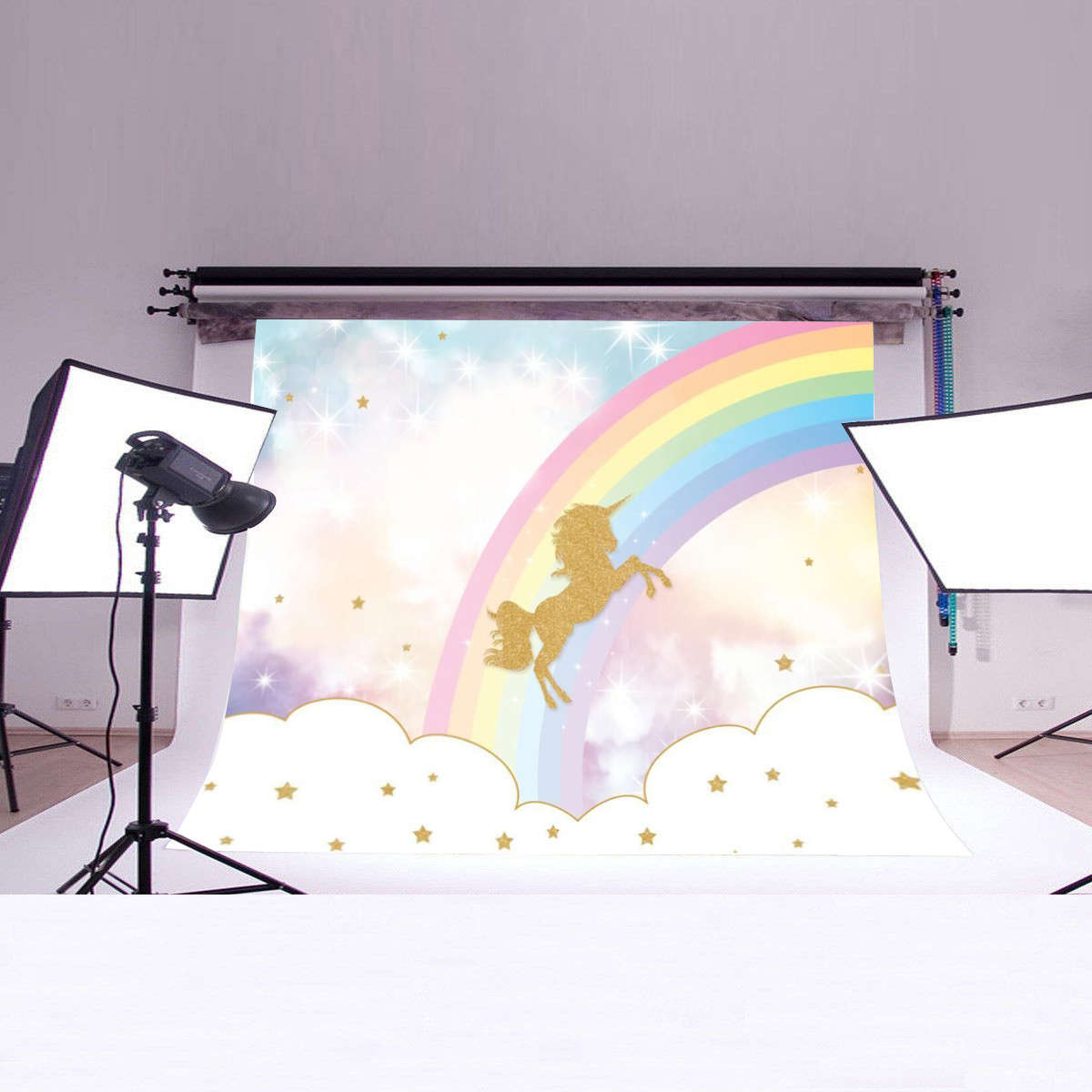 5x3ft 7x5ft Rainbow Sky Gold Unicorn Photography Backdrop Studio Prop Background - 0.31kg