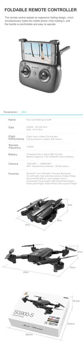 SG900-S GPS WiFi FPV 720P/1080P HD Camera 10mins Flight Time Foldable RC Drone Quadcopter RTF -