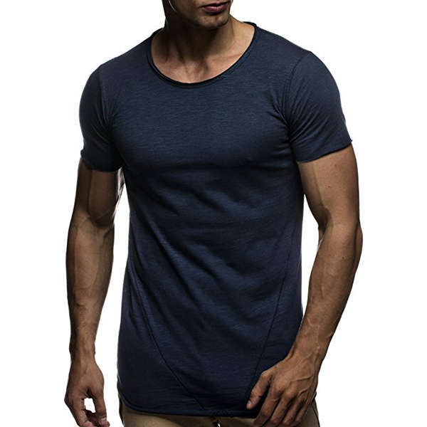 Summer Mens Breathable Solid Color Short Sleeve Tops (COLOR: NAVY | SIZE: L)
