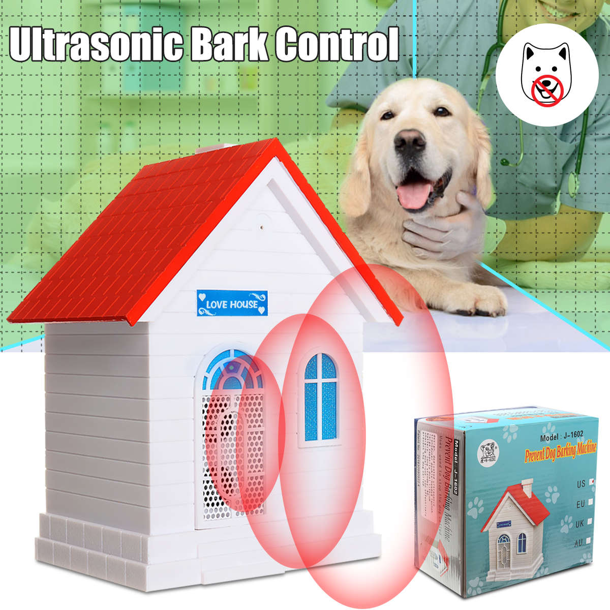 Ultrasonic Dog Anti No Bark Device Rechargeable Stop Barking Control Tools Kit