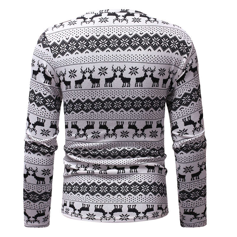 Men Casual Deer Printed Long Sleeve Pullover T-shirts