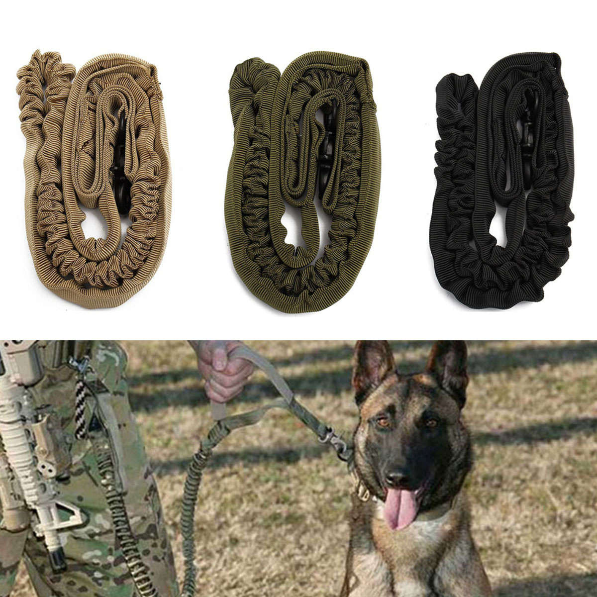 Tactical Dog Leash Control Handle Police Military Training Army Elastic Bung