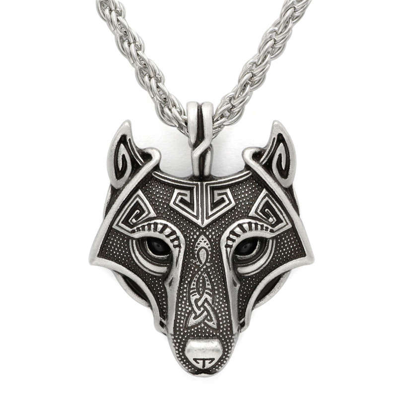 Vintage Celtic Wolf Head Necklace Viking Amulet Pendant (COLOR: SILVER)