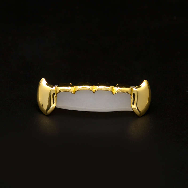 Gold Plated Teeth Hip-Hop Top & Bottom Mouth Grillz Caps  (STYLE: #3)