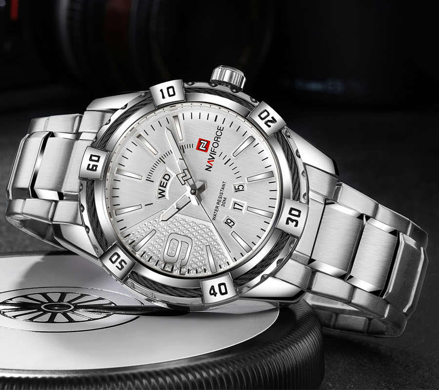 NAVIFORCE 9117 Waterproof Men Wrist Watch Calendar Full Steel Quartz Watches - 0.10kg