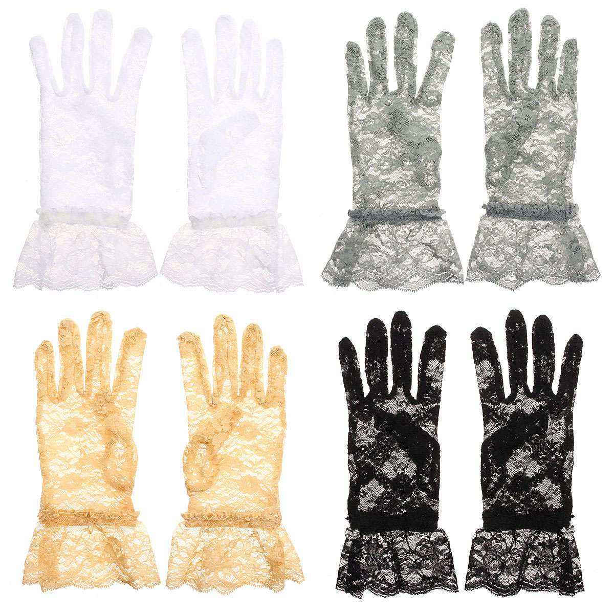 Women Bride Sexy Lace Gloves Full Finger Evening Wedding Party Prom Driving Costume Accessories