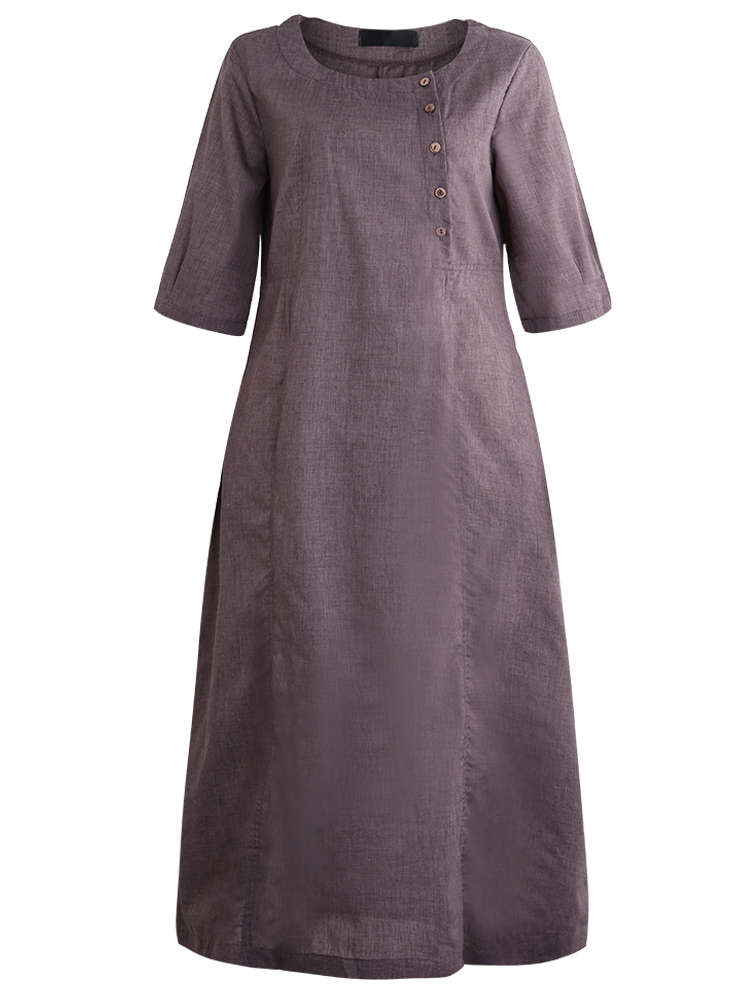 Plus Size Work Pure Color Crew Neck Three Quarter Sleeve Maxi Dress